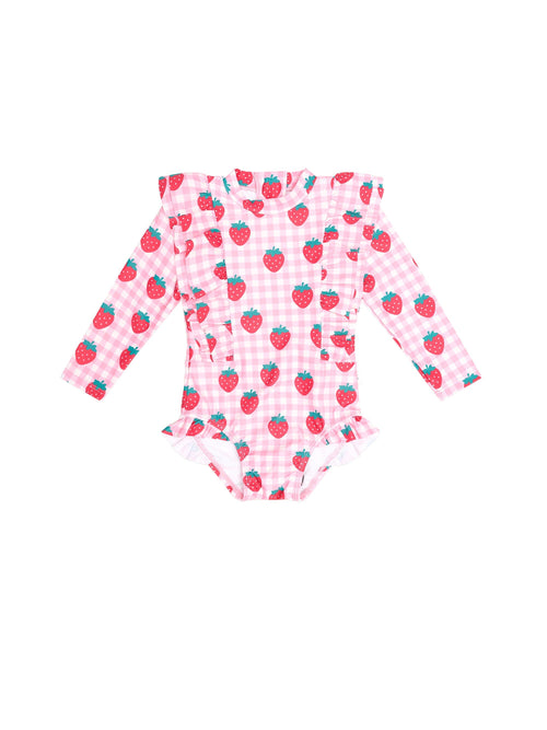 Huxbaby - Strawberry Check Frill Swimsuit | Strawberry