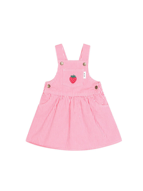 Huxbaby - Strawberry Embroidered Stripe Pinafore | Honeysuckle/Almond Milk