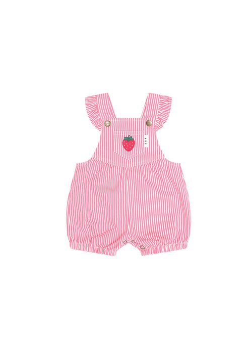Huxbaby - Strawberry Embroidered Stripe Playsuit | Honeysuckle/Almond Milk