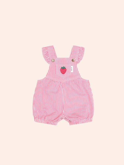 Huxbaby - Strawberry Embroidered Stripe Playsuit | Honeysuckle/Almond Milk