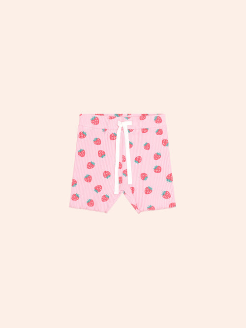Huxbaby - Strawberry Print Rib Bike Short | Strawberry Print