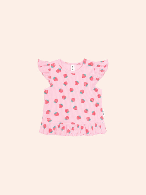 Huxbaby - Strawberry Print Rib Peplum Tee | Strawberry Print
