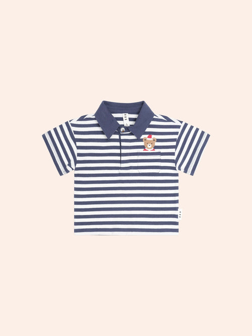Huxbaby - Stripe Father Huxmas Polo | Ink/ Almond Milk