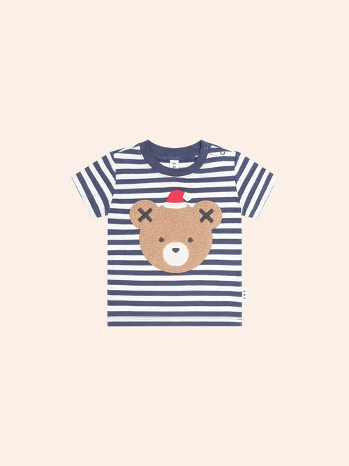 Huxbaby - Stripe Festive Huxbear Tee | Ink/ Almond Milk