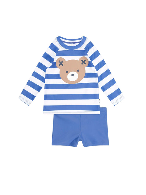 Huxbaby - Stripe Huxbear 2Pc Swim Set | Cobalt/ Almond Milk