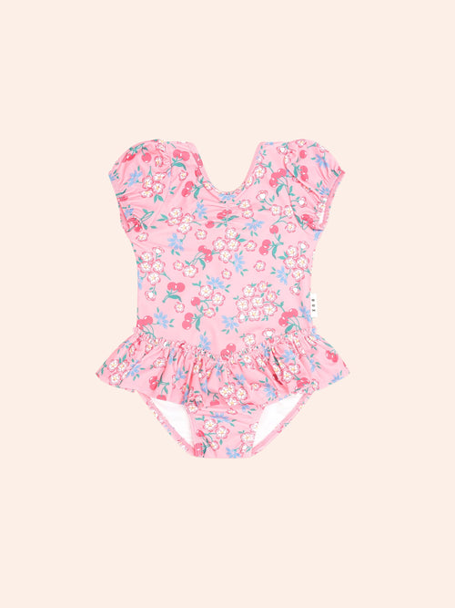 Huxbaby - Tropical Cherry Floral Peplum Swimsuit | Flamingo