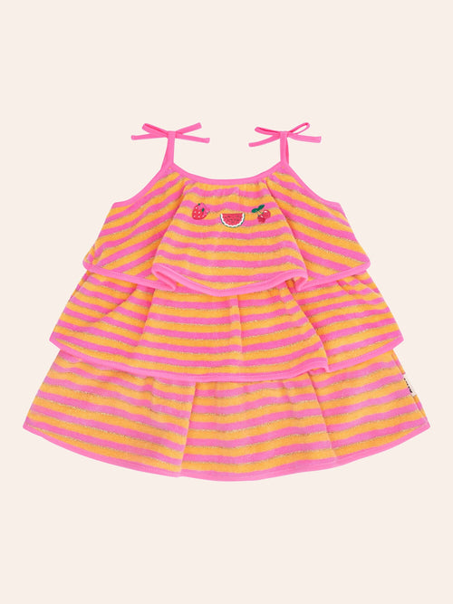 Huxbaby - Tropical Fruit Stripe Tiered Dress | Tropical Stripe - PREORDER