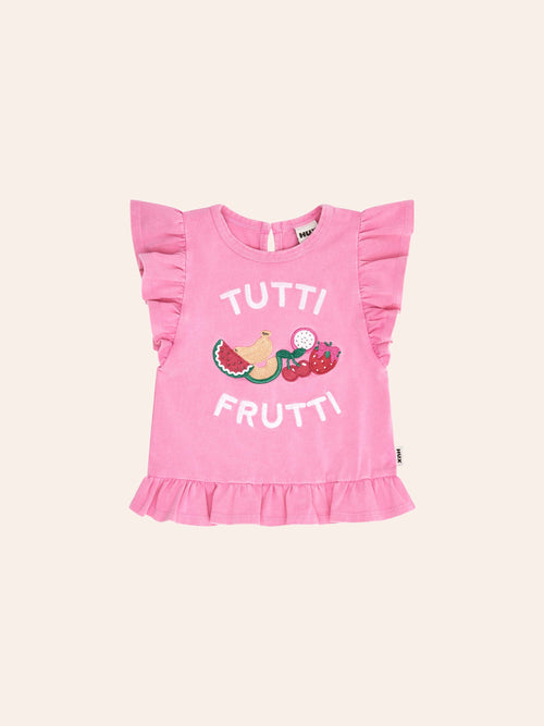 Huxbaby - Tutti Frutti Frill Peplum Tee | Sherbet Garment Dye - PREORDER