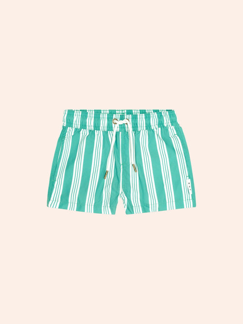 Huxbaby - Vintage Green Stripe Boardshort | Vintage Green/Almond Milk Stripe