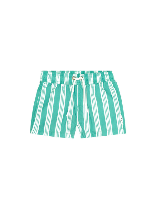 Huxbaby - Vintage Green Stripe Boardshort | Vintage Green/Almond Milk Stripe
