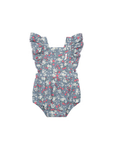 Huxbaby - Vintage Strawberry Frill Playsuit Dusty Blue - HB0146S24