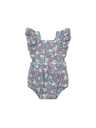 Huxbaby - Vintage Strawberry Frill Playsuit Dusty Blue - HB0146S24 Playsuit Huxbaby 