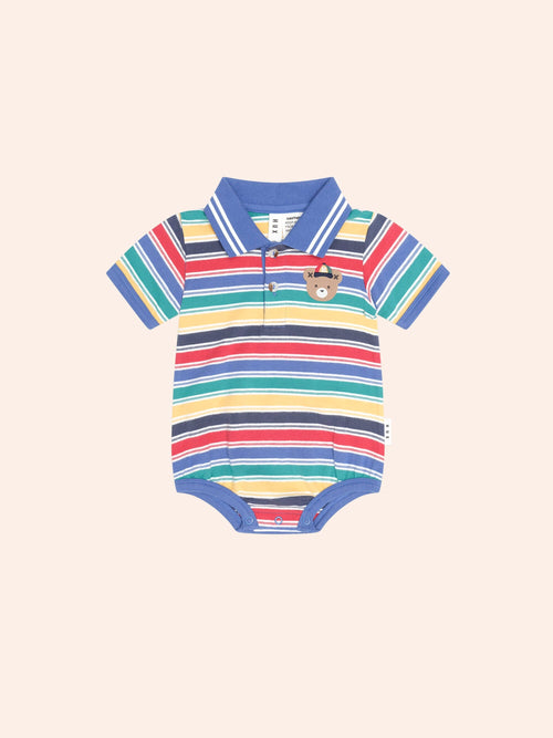 Huxbaby - Vintage Stripe Hux Polo Romper | Multi