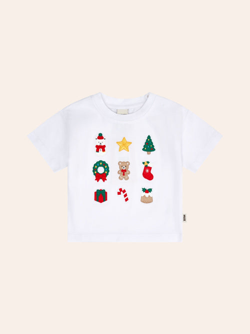 Huxbaby - Xmas Time Embroidered Short Sleeve Tee | White