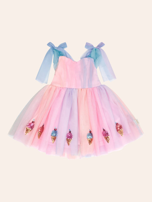 Huxbaby - You-Scream-For-Ice Cream Sequin Tulle Dress | Rainbow Multi