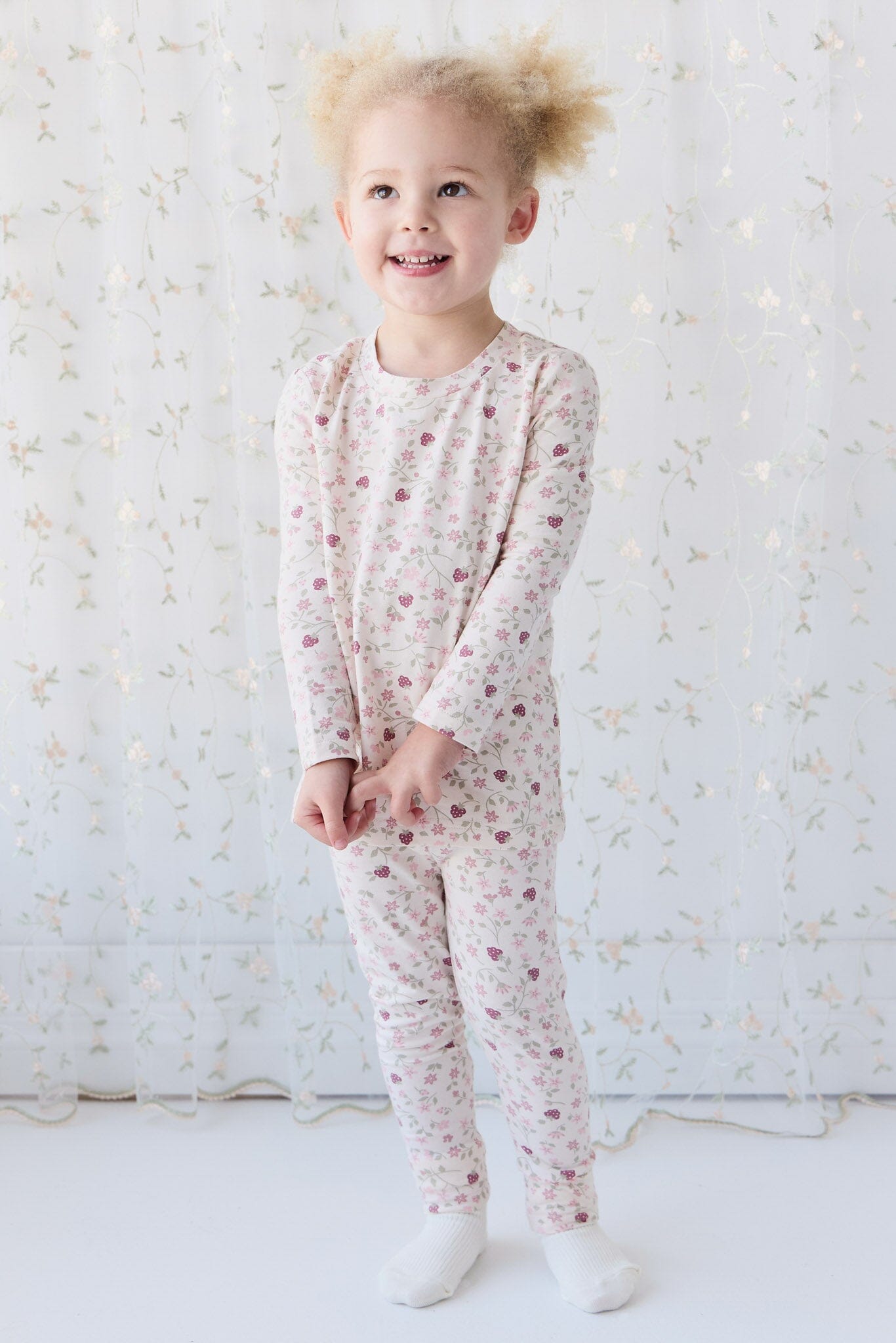 Jamie Kay Atlas Long Sleeve Pyjama Set - Berry Cream Adaline Berries - Organic Cotton Long Sleeve Pyjamas Jamie Kay 