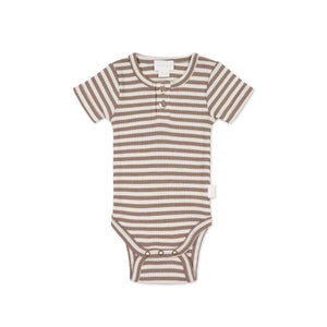 Jamie Kay Darcy Rib Tee Bodysuit - Narrow Stripe Tweed/Cloud - Organic Cotton