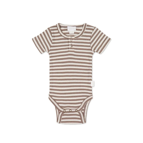 Jamie Kay Darcy Rib Tee Bodysuit - Narrow Stripe Tweed/Cloud - Organic Cotton