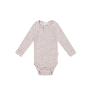 Jamie Kay Fine Rib Long Sleeve Bodysuit - Lavender Fleck - Organic Cotton