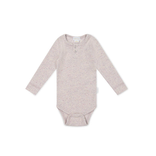 Jamie Kay Fine Rib Long Sleeve Bodysuit - Lavender Fleck - Organic Cotton