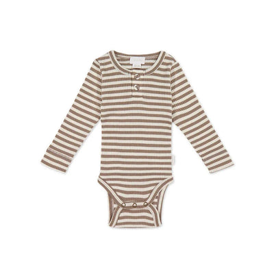 Jamie Kay Long Sleeve Bodysuit - Narrow Stripe Tweed/Cloud - Organic Cotton Bodysuit Jamie Kay 