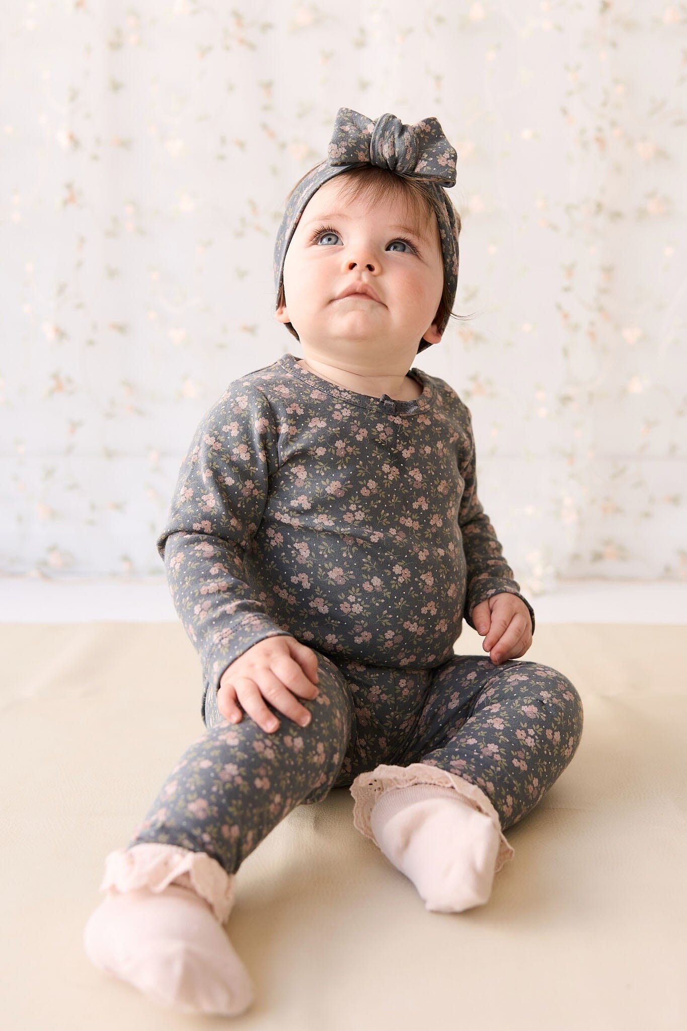 Jamie Kay Long Sleeve Bodysuit - Rosalie Floral Lava - Organic Cotton Bodysuit Jamie Kay 