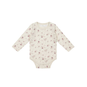 Jamie Kay Long Sleeve Bodysuit - Sweet William Floral Natural - Organic Cotton