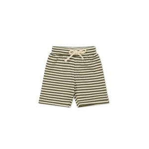 Jamie Kay Marley Short - Narrow Stripe Deep Olive/Soft Clay - Pima Cotton