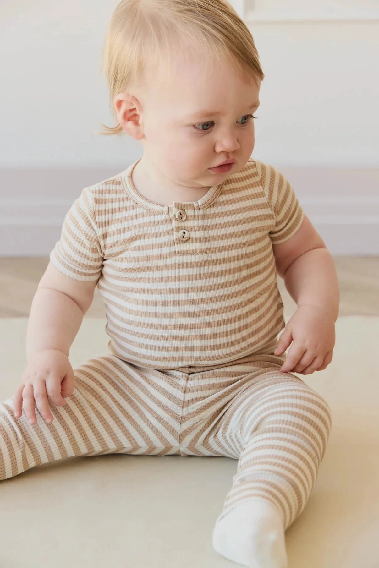 Jamie Kay Modal Darcy Rib Tee Bodysuit | Narrow Stripe Baker/Cloud - Organic Cotton Bodysuit Jamie Kay 