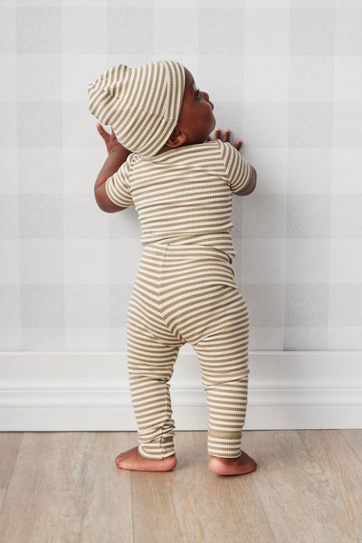 Jamie Kay Modal Darcy Rib Tee Bodysuit - Narrow Stripe Oak/Soft Clay - Organic Cotton Bodysuit Jamie Kay 