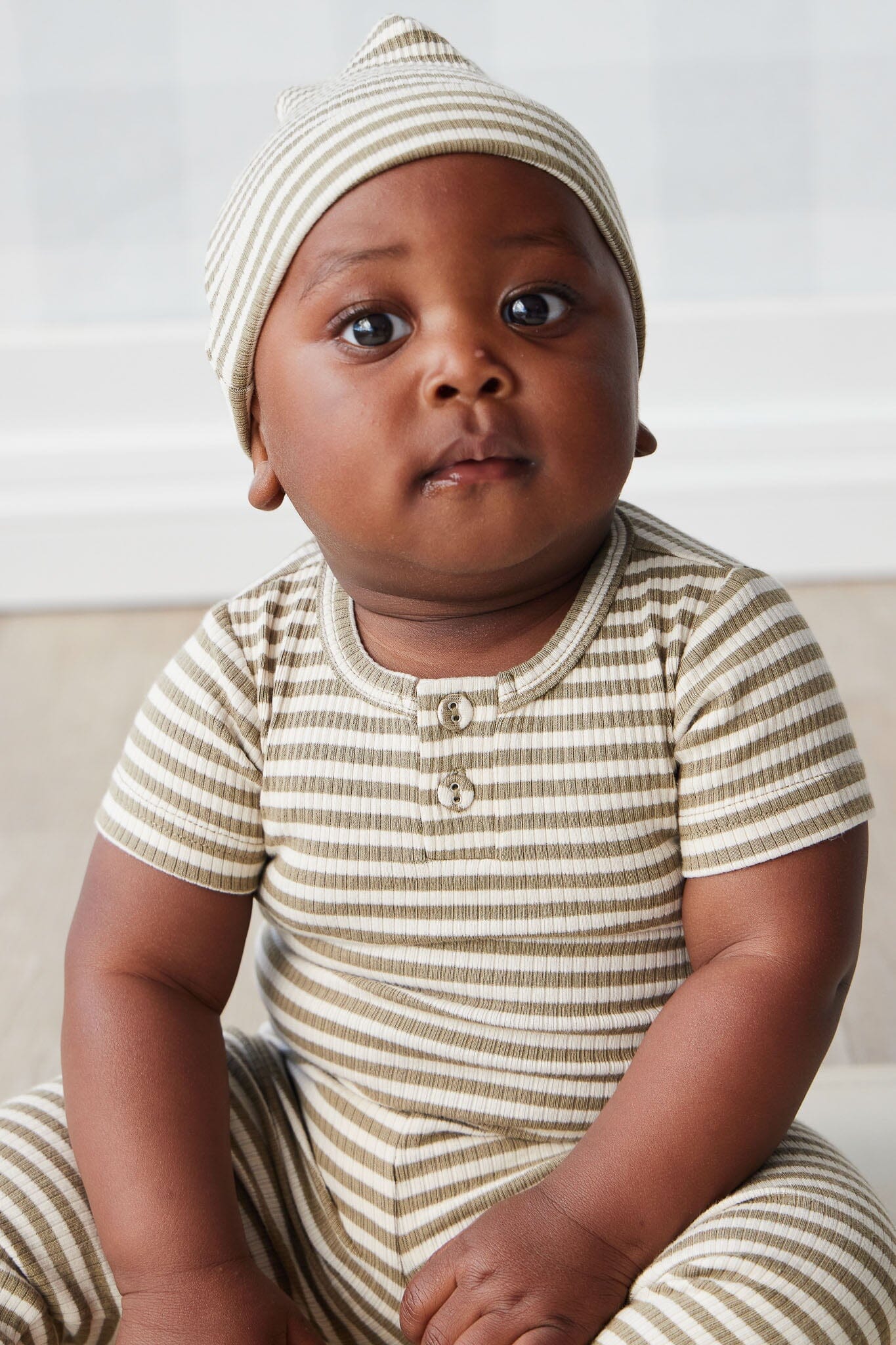 Jamie Kay Modal Darcy Rib Tee Bodysuit - Narrow Stripe Oak/Soft Clay - Organic Cotton Bodysuit Jamie Kay 