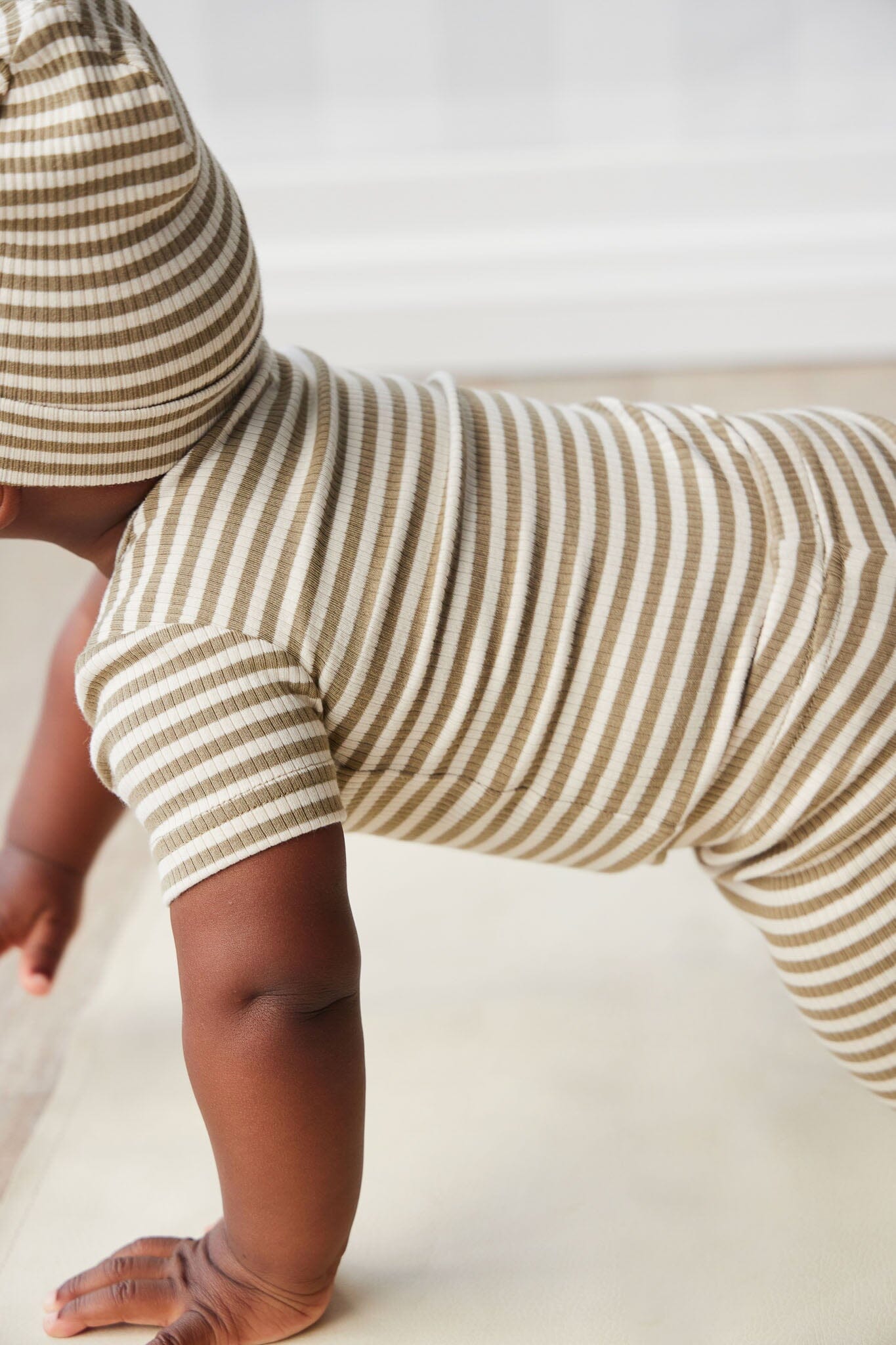 Jamie Kay Modal Darcy Rib Tee Bodysuit - Narrow Stripe Oak/Soft Clay - Organic Cotton Bodysuit Jamie Kay 