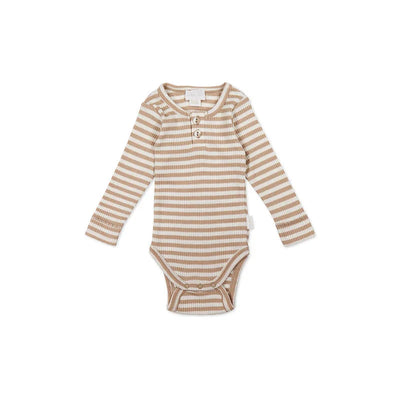 Jamie Kay Modal Long Sleeve Bodysuit | Narrow Stripe Baker/Cloud - Organic Cotton Bodysuit Jamie Kay 