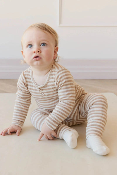 Jamie Kay Modal Long Sleeve Bodysuit | Narrow Stripe Baker/Cloud - Organic Cotton Bodysuit Jamie Kay 