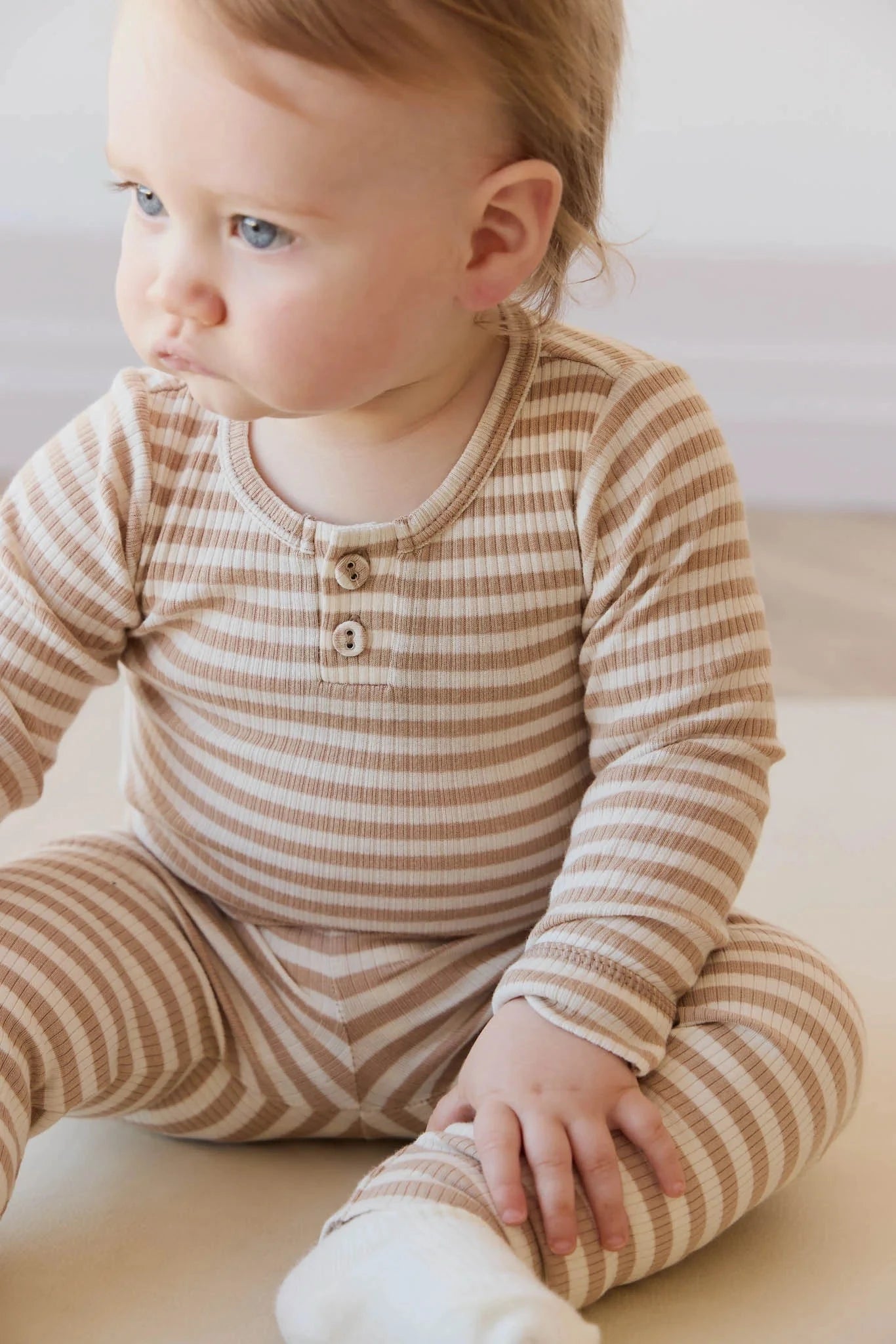 Jamie Kay Modal Long Sleeve Bodysuit | Narrow Stripe Baker/Cloud - Organic Cotton Bodysuit Jamie Kay 