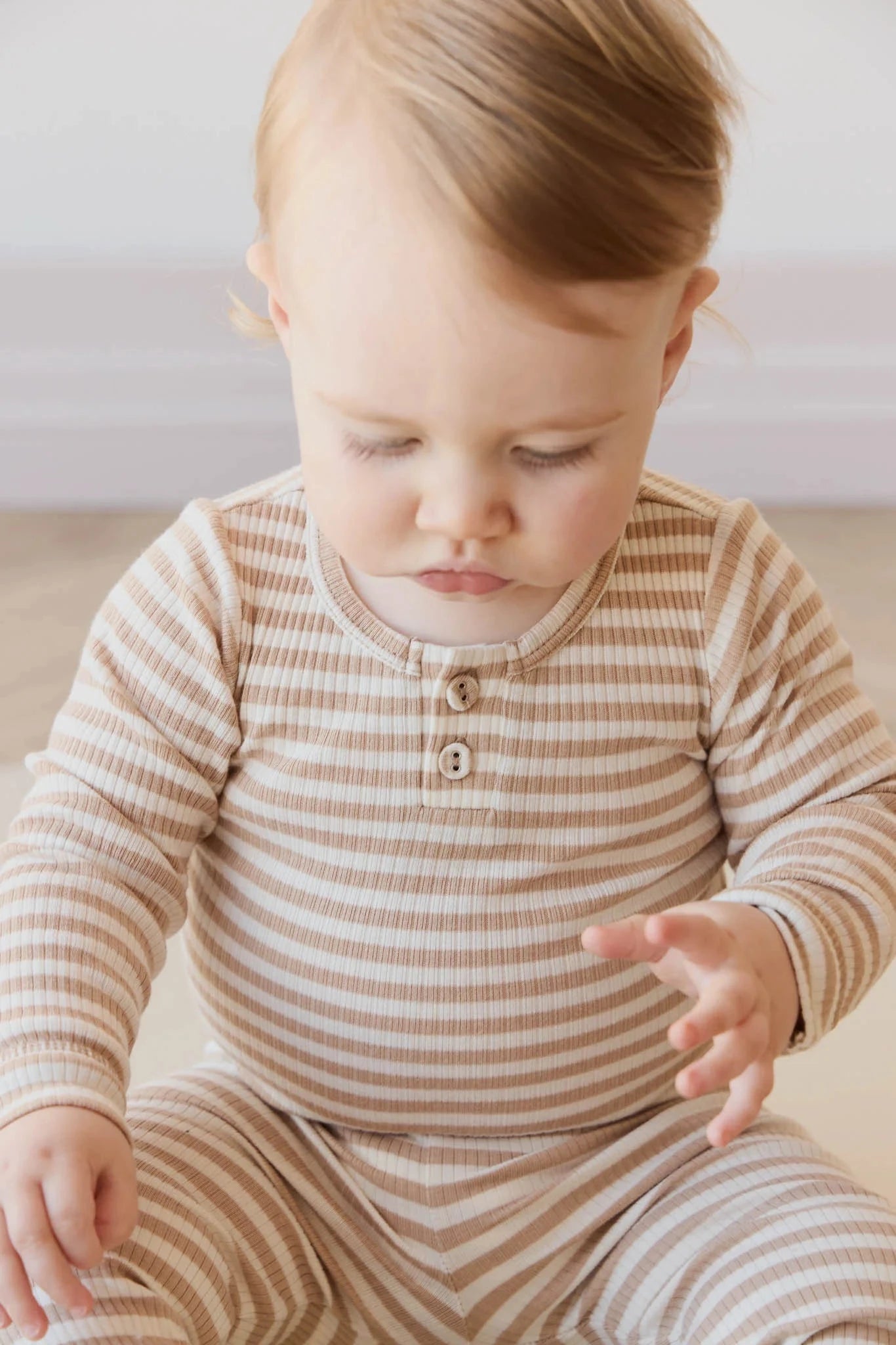 Jamie Kay Modal Long Sleeve Bodysuit | Narrow Stripe Baker/Cloud - Organic Cotton Bodysuit Jamie Kay 