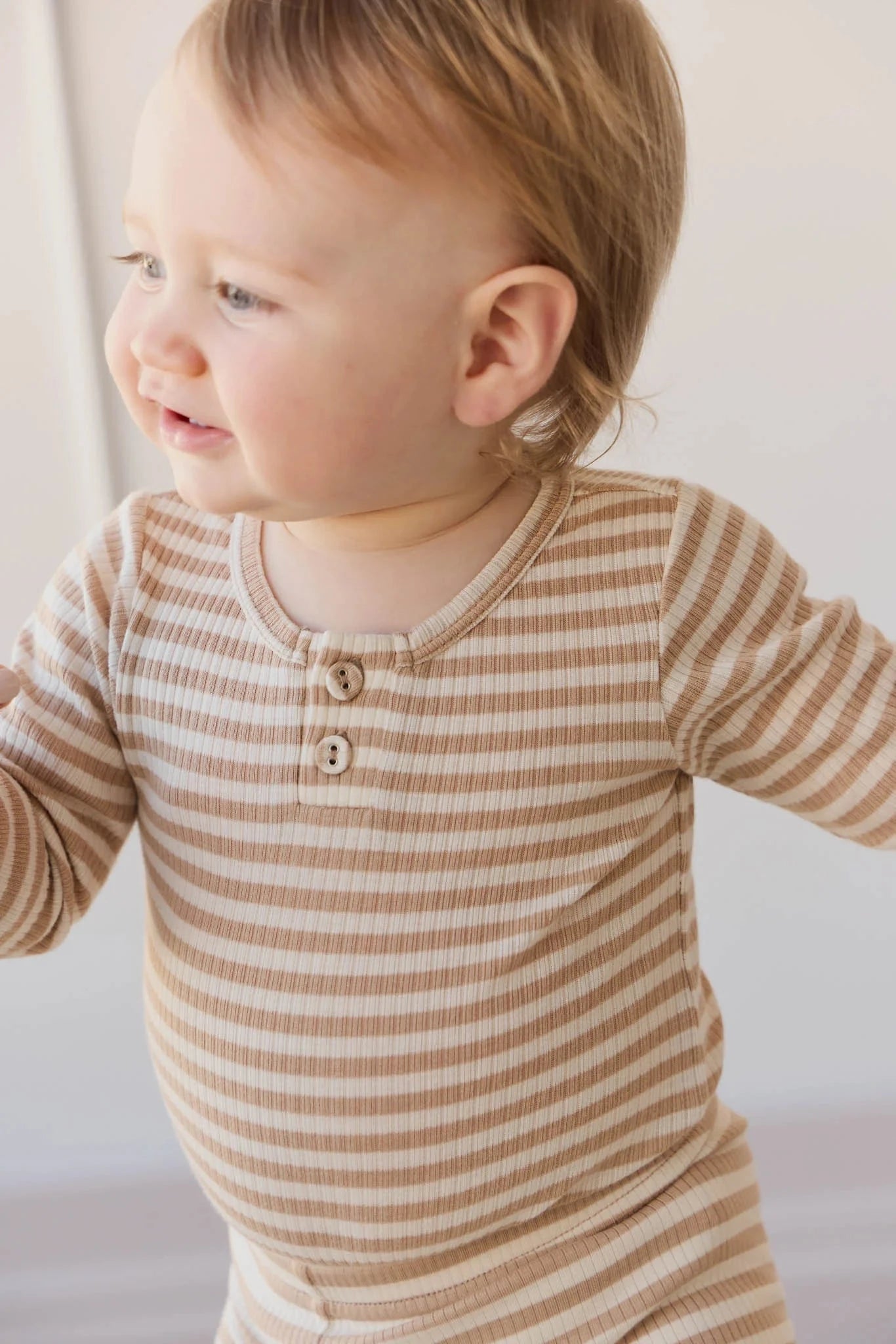 Jamie Kay Modal Long Sleeve Bodysuit | Narrow Stripe Baker/Cloud - Organic Cotton Bodysuit Jamie Kay 