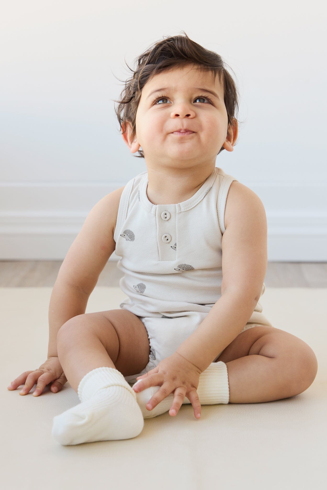 Jamie Kay Noah Playsuit - Henry Hedgehog Birch - Pima Cotton Playsuit Jamie Kay 