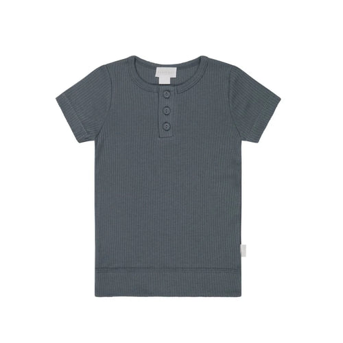 Jamie Kay Modal Henley Tee - Smoke - Organic Cotton