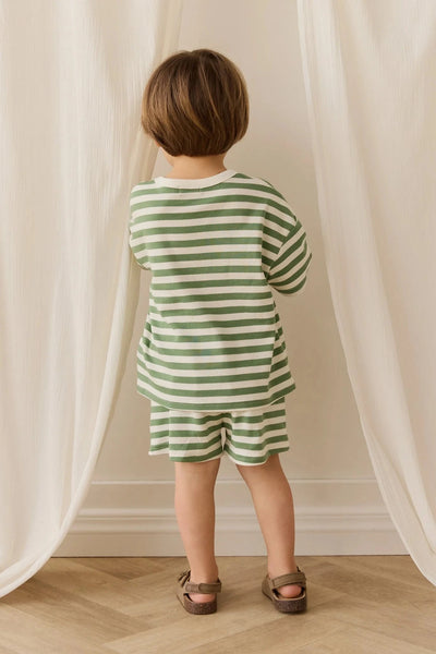 Jamie Kay Pima Cotton Wesley Short - Essential Stripe Parchment/Snow Pea Shorts Cherrie Baby Boutique 