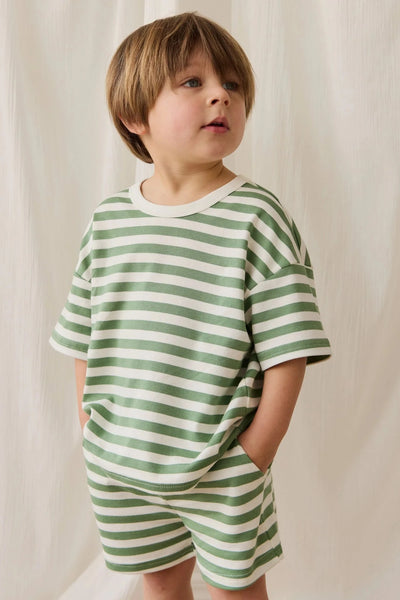 Jamie Kay Pima Cotton Wesley Short - Essential Stripe Parchment/Snow Pea Shorts Cherrie Baby Boutique 