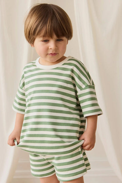 Jamie Kay Pima Cotton Wesley Short - Essential Stripe Parchment/Snow Pea Shorts Cherrie Baby Boutique 