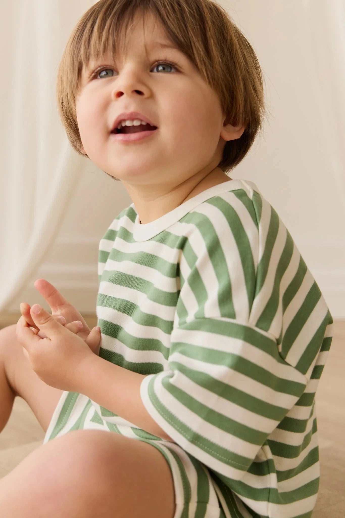 Jamie Kay Pima Cotton Wesley Tee - Essential Stripe Parchment/Snow Pea Short Sleeve T-Shirt Jamie Kay 