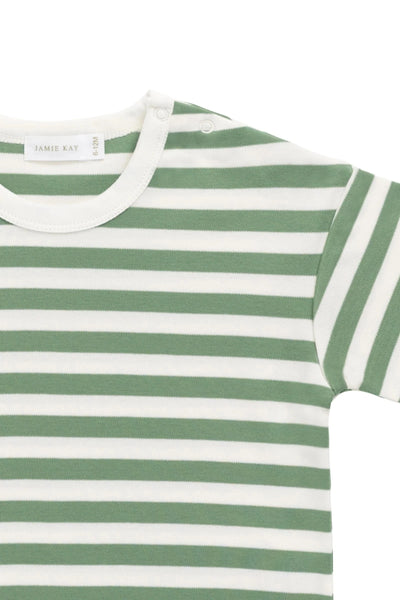 Jamie Kay Pima Cotton Wesley Tee - Essential Stripe Parchment/Snow Pea Short Sleeve T-Shirt Jamie Kay 