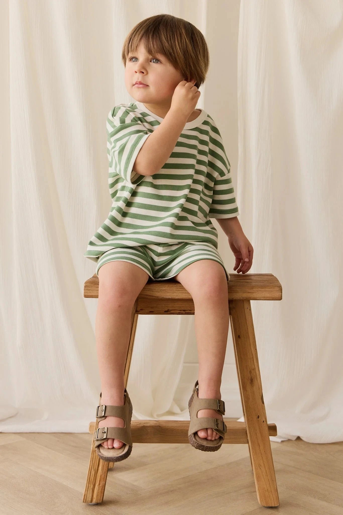 Jamie Kay Pima Cotton Wesley Tee - Essential Stripe Parchment/Snow Pea Short Sleeve T-Shirt Jamie Kay 