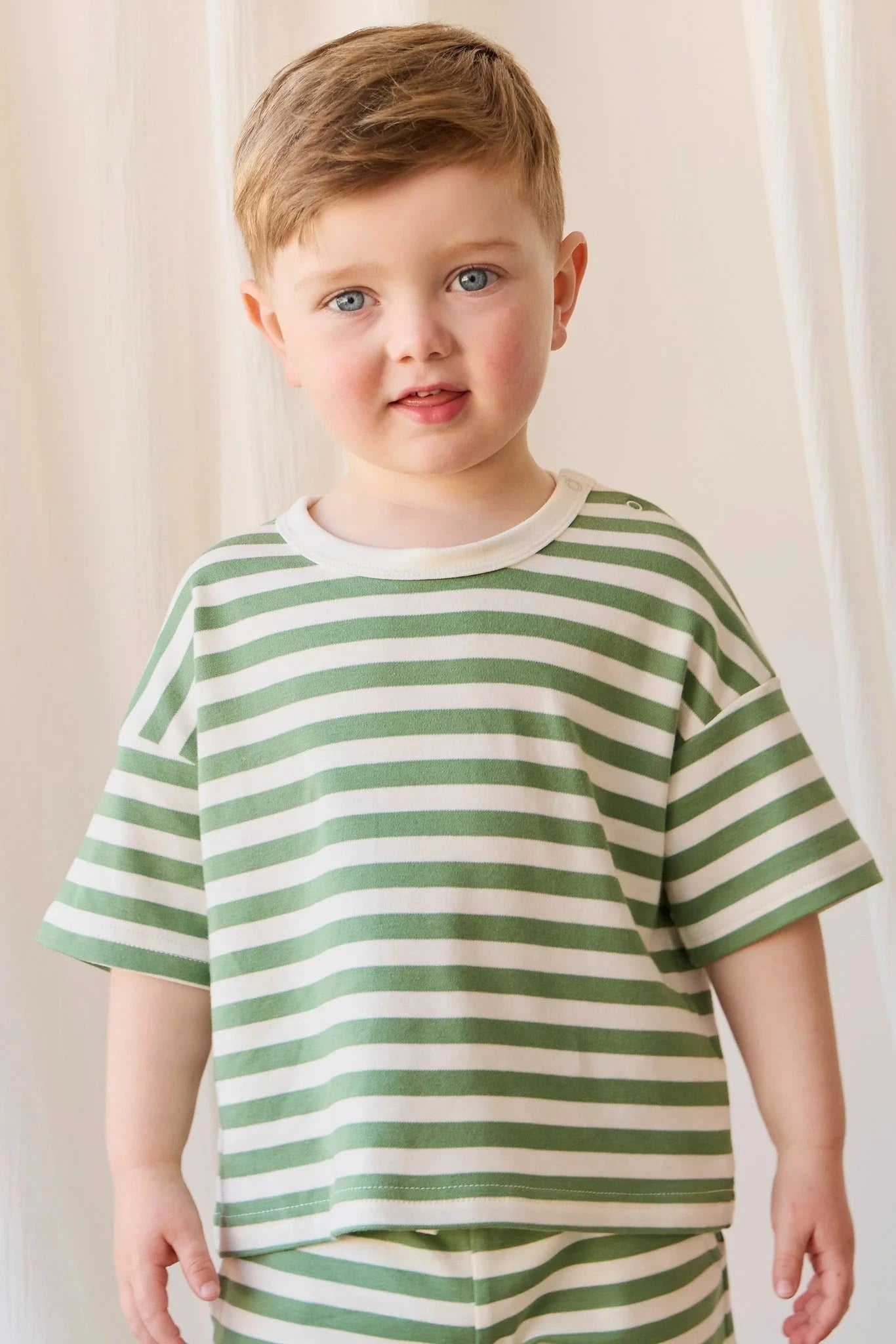 Jamie Kay Pima Cotton Wesley Tee - Essential Stripe Parchment/Snow Pea Short Sleeve T-Shirt Jamie Kay 