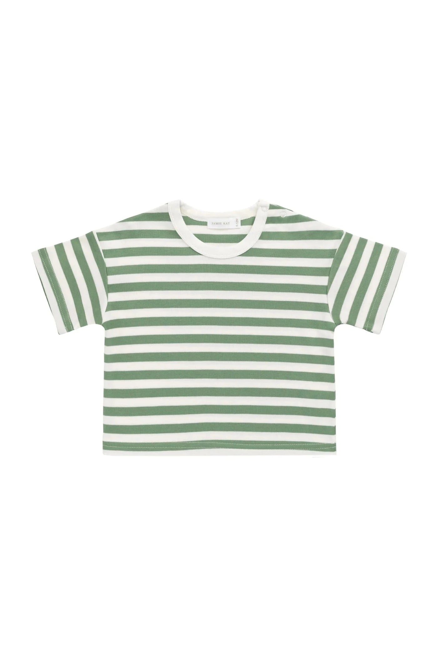 Jamie Kay Pima Cotton Wesley Tee - Essential Stripe Parchment/Snow Pea Short Sleeve T-Shirt Jamie Kay 