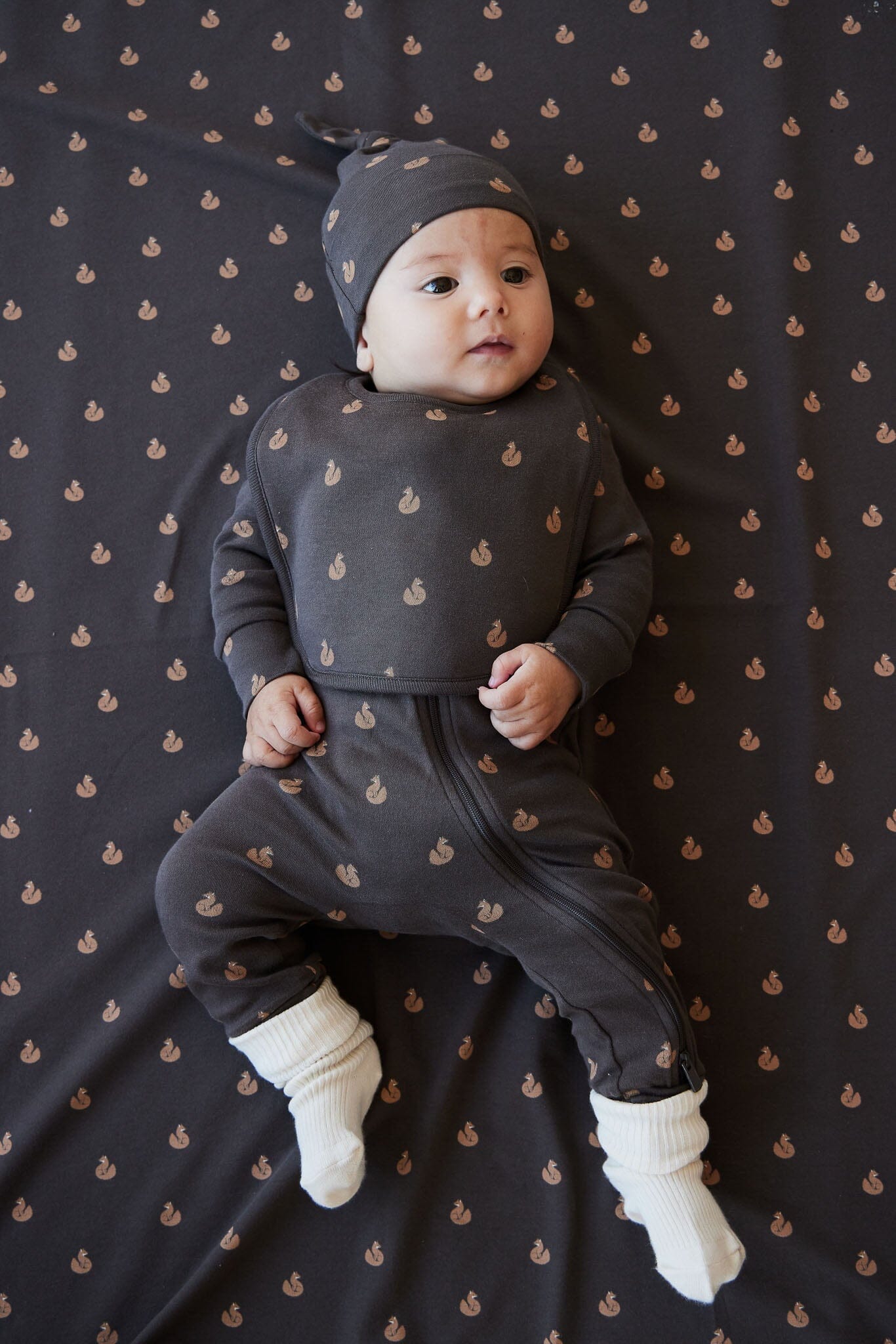 Jamie Kay Reese Zip Onepiece - Fox Cubs Wolf - Organic Cotton Onepiece Jamie Kay 