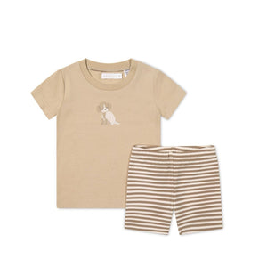 Jamie Kay Short Sleeve Pyjama Set - Cashew/Narrow Stripe Sepia