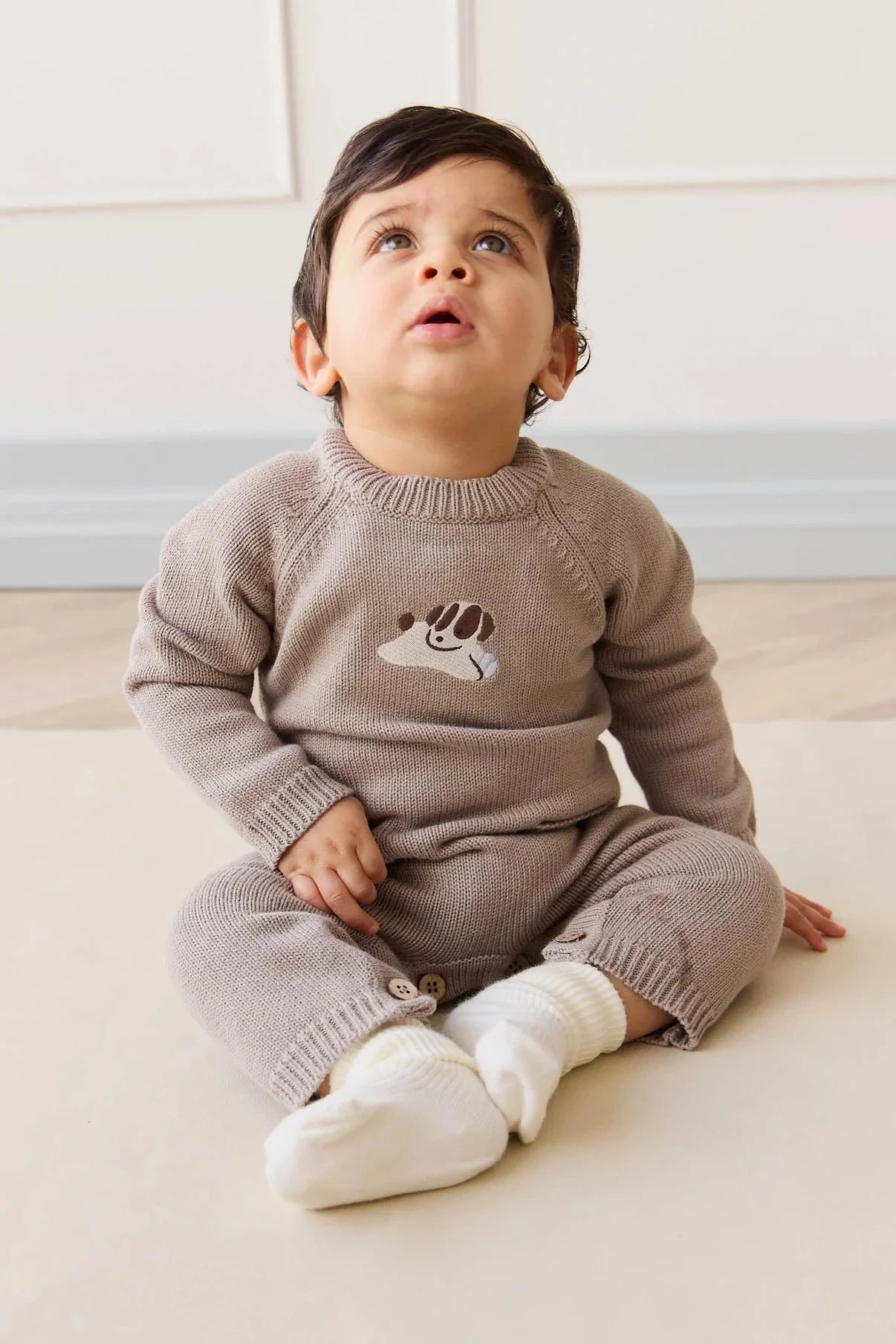 Jamie Kay Theo Knit Onepiece - Sasha Puppy Tofu - Organic Cotton Onepiece Jamie Kay 